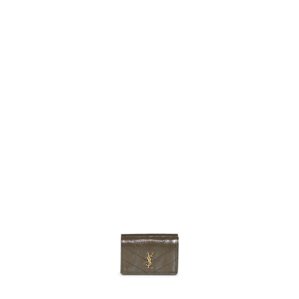 Saint Laurent Women Green Niki Slim Tri-Fold Calf Leather Wallet <Br/>